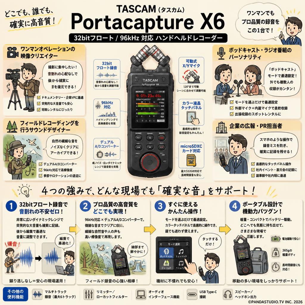 TASCAM (タスカム) Portacapture X6 32bitフロート 96kHz おもな対象のお客様