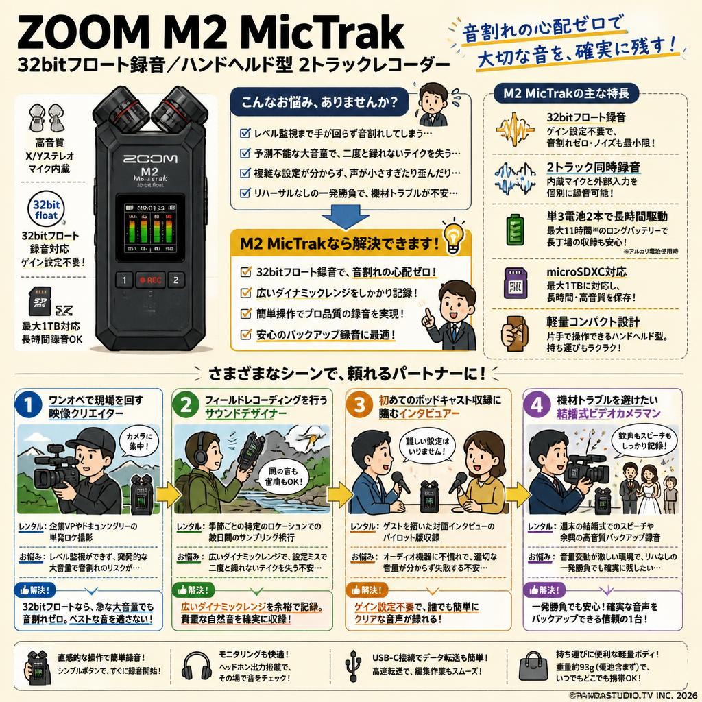 ZOOM M2 MicTrak 32bitフロート録音/ ハンドヘルド型 2トラックレコーダー おもな対象のお客様