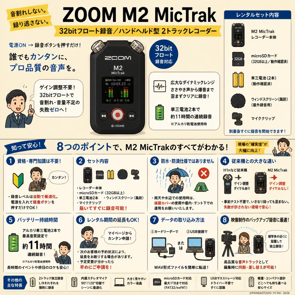 ZOOM M2 MicTrak 32bitフロート録音/ ハンドヘルド型 2トラックレコーダー FAQ（よくある質問と答え）