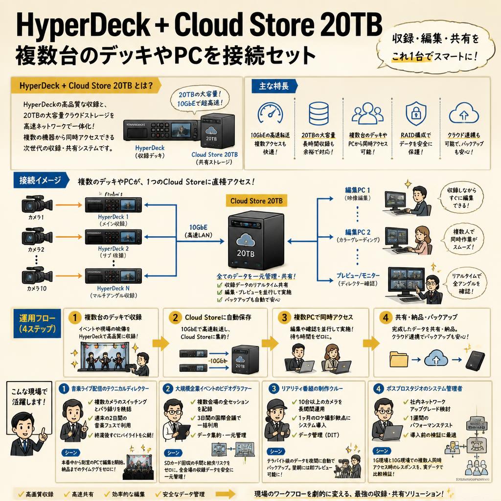 HyperDeck + Cloud Store 20TB 複数台のデッキやPCを接続セット おもな対象のお客様
