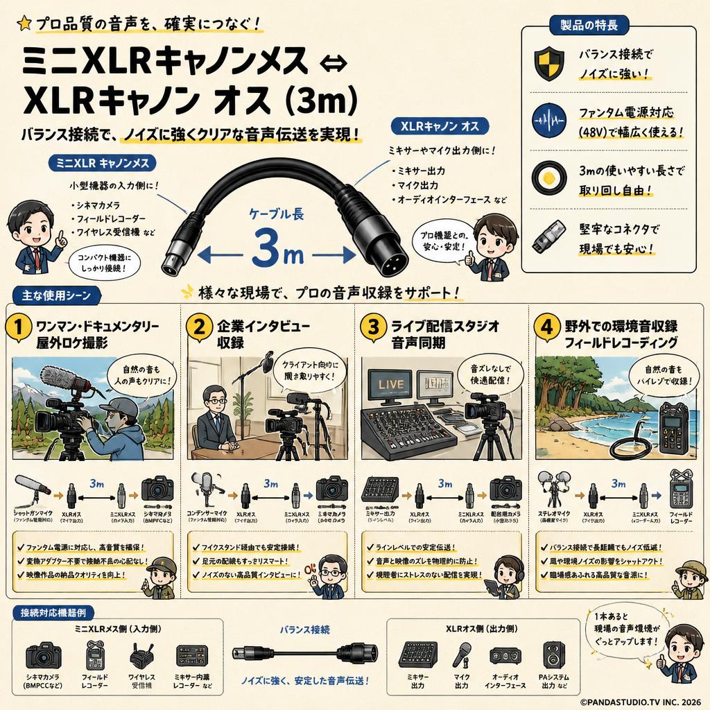 ミニXLRキャノンメス ⇔ XLRキャノン オス (3m) 用途
