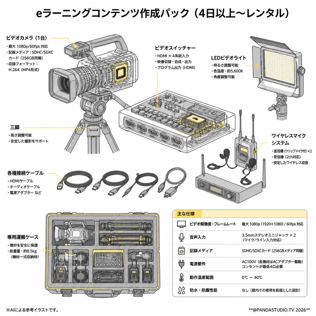 eラーニングコンテンツ作成パック（4日以上〜レンタル） スペック