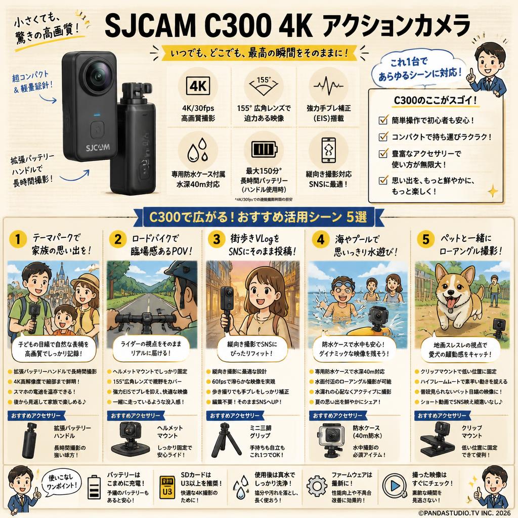 SJCAM C300 4K アクションカメラ 用途