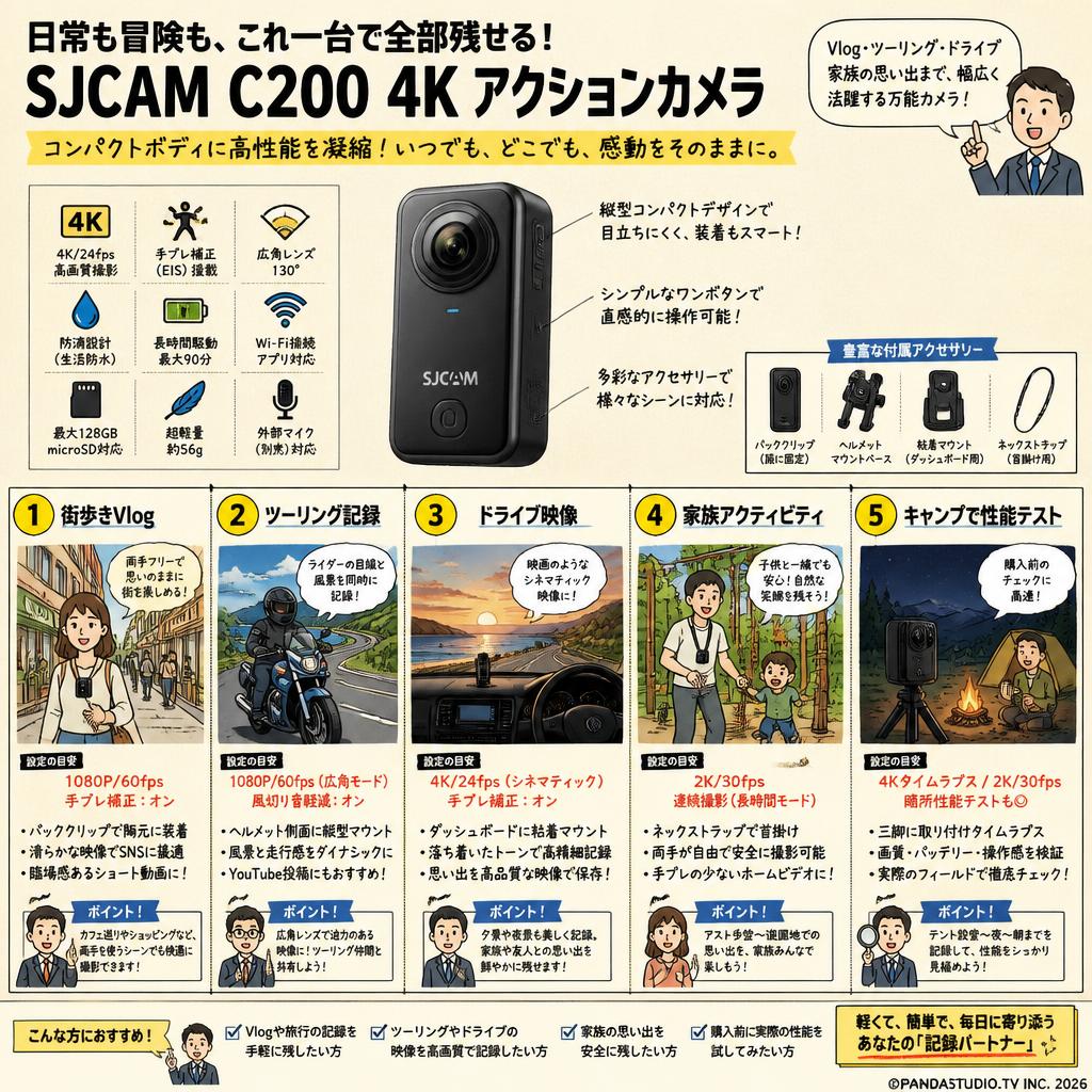 SJCAM C200 4K アクションカメラ 用途