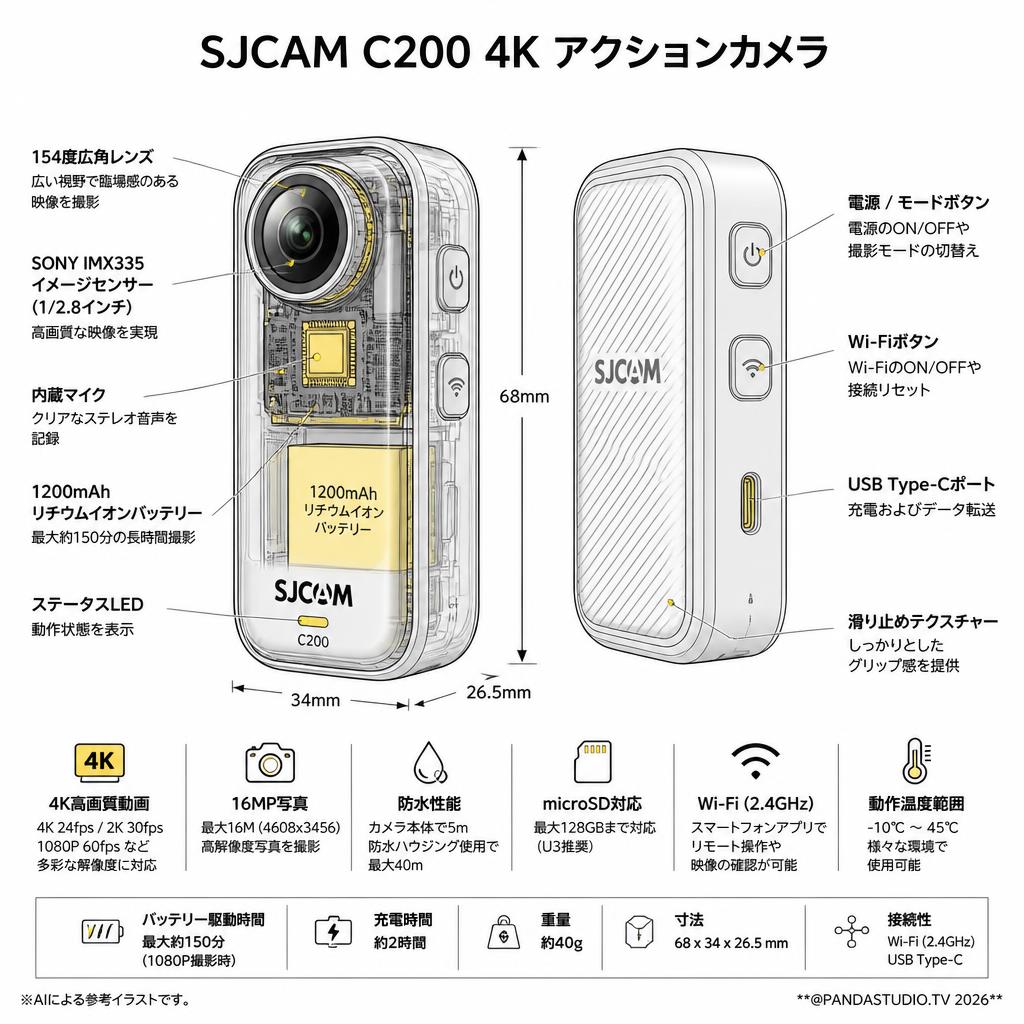 SJCAM C200 4K アクションカメラ スペック