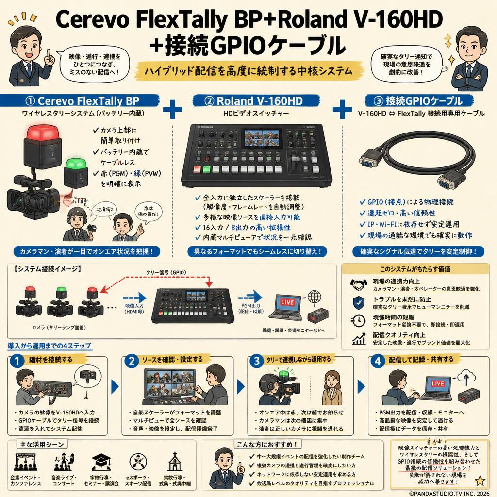 Cerevo FlexTally BP+Roland V-160HD +接続GPIOケーブル 概要