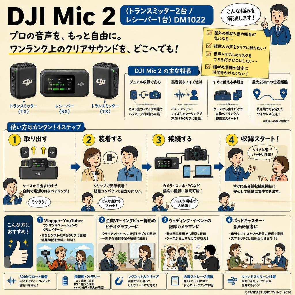 DJI Mic 2（トランスミッター2台 / レシーバー1台 ）DM1022 おもな対象のお客様