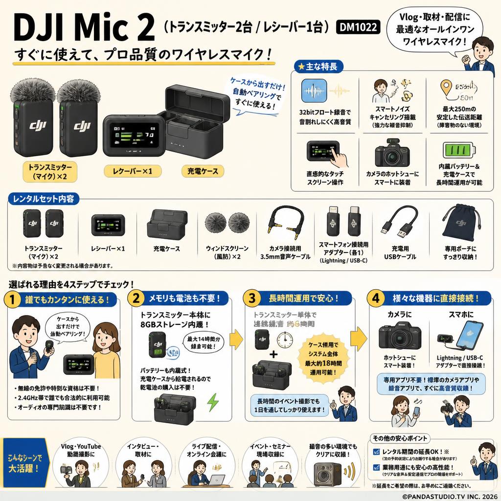 DJI Mic 2（トランスミッター2台 / レシーバー1台 ）DM1022 FAQ（よくある質問と答え）