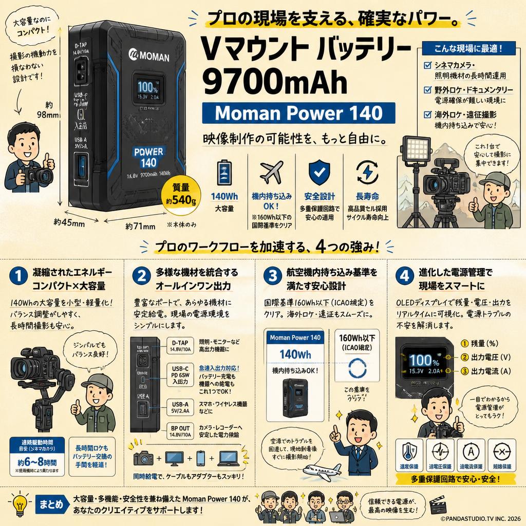 Vマウント バッテリー 9700mAh Moman Power 140 概要
