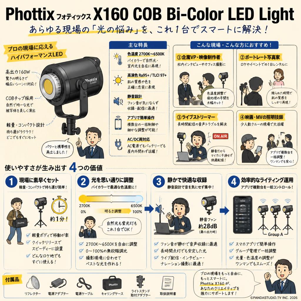 Phottix(フォティックス) X160 COB Bi-Color LED Light おもな対象のお客様