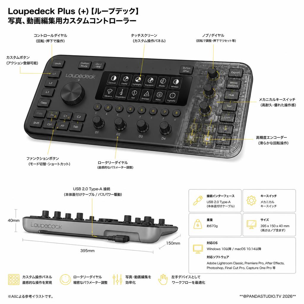 Loupedeck Plus (+)【ループデック】写真､動画編集用カスタムコントローラー スペック