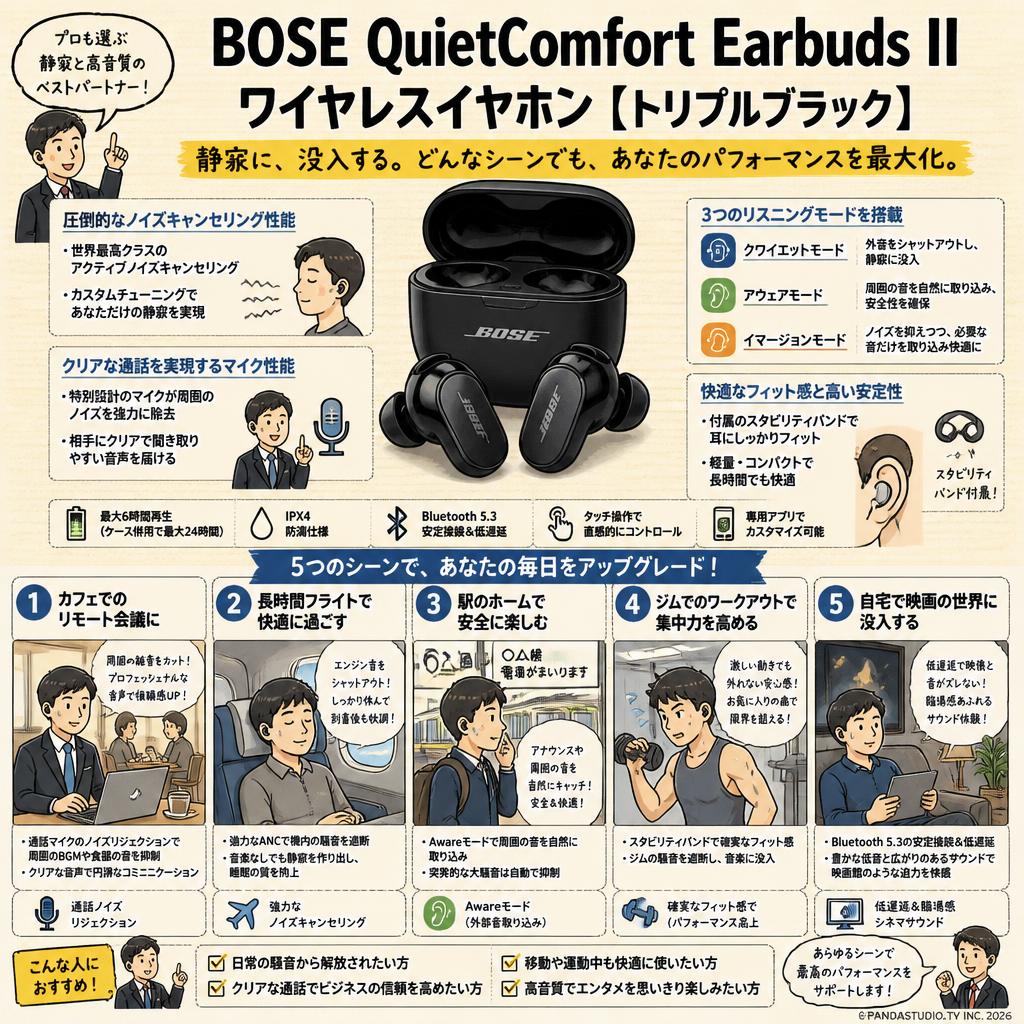 BOSE QuietComfort Earbuds II ワイヤレスイヤホン [トリプルブラック ] 用途