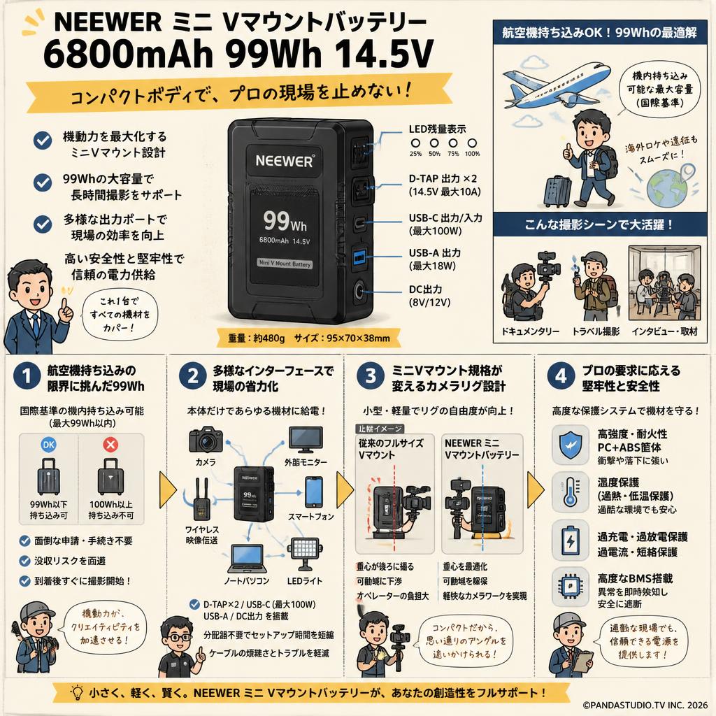 NEEWER ミニ Vマウントバッテリー 6800mAh 99Wh 14.5V 概要