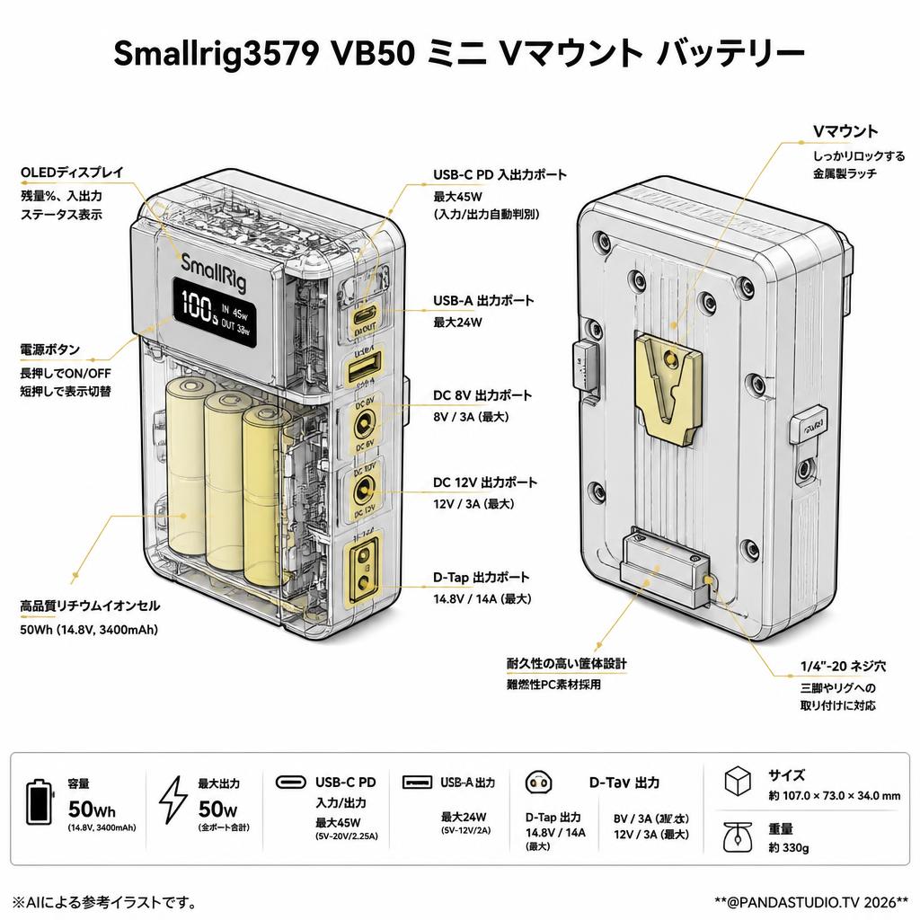 Smallrig3579 VB50 ミニ Vマウント バッテリー スペック