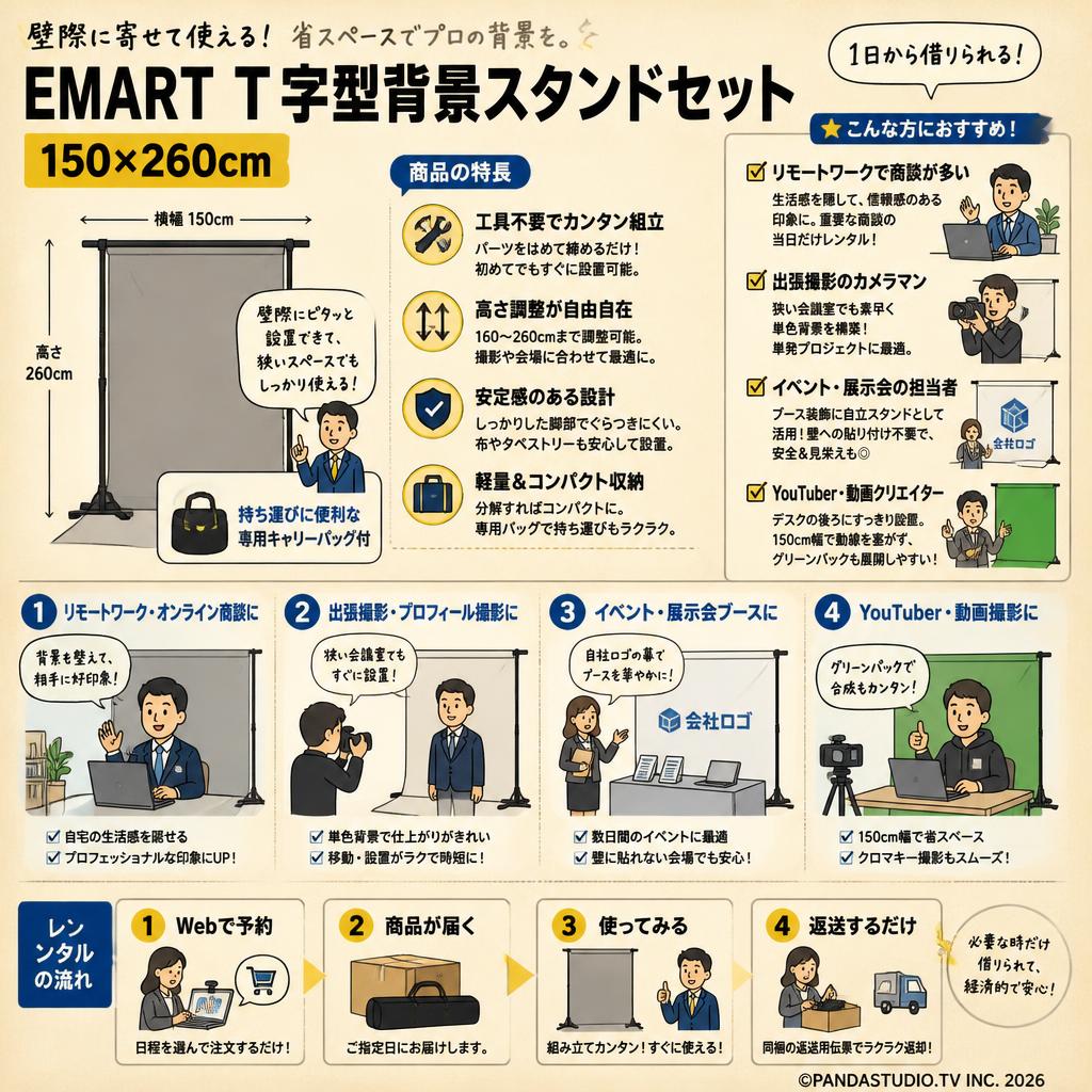 EMART T字型背景スタンドセット 150X260cm おもな対象のお客様