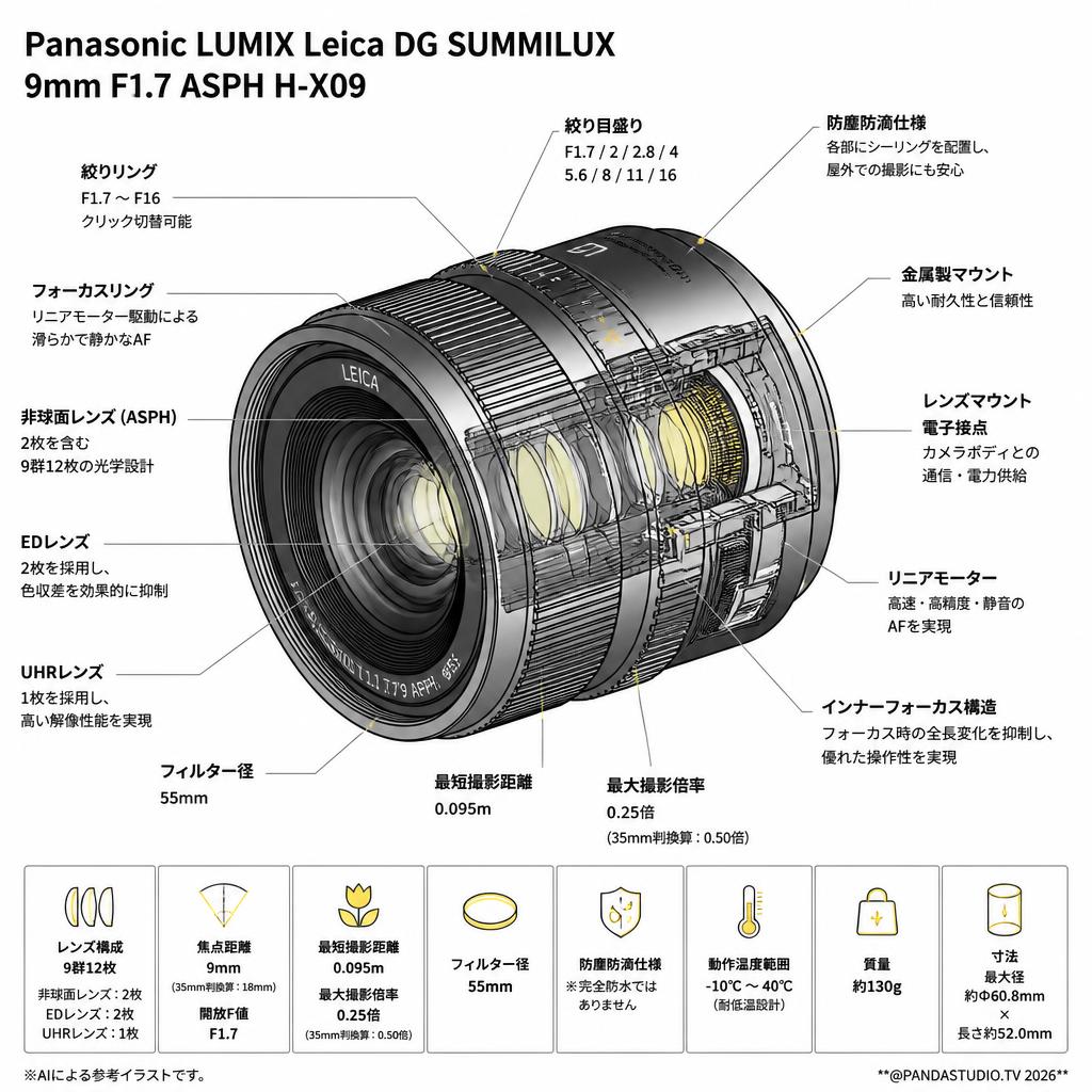 Panasonic LUMIX Leica DG SUMMILUX 9mm F1.7 ASPH H-X09 | パンダ