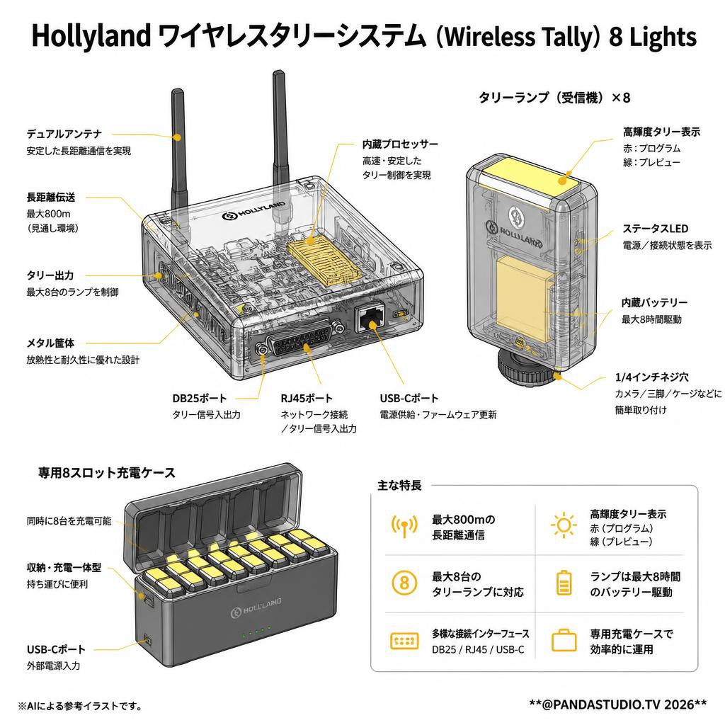 Hollyland ワイヤレスタリーシステム（Wireless Tally）8 Lights スペック