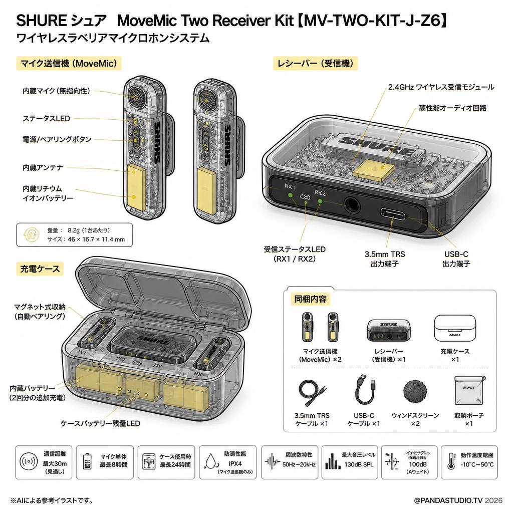SHURE シュア  MoveMic Two Receiver Kit【MV-TWO-KIT-J-Z6】 スペック