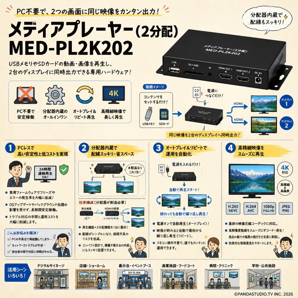 メディアプレーヤー(2分配) MED-PL2K202 概要