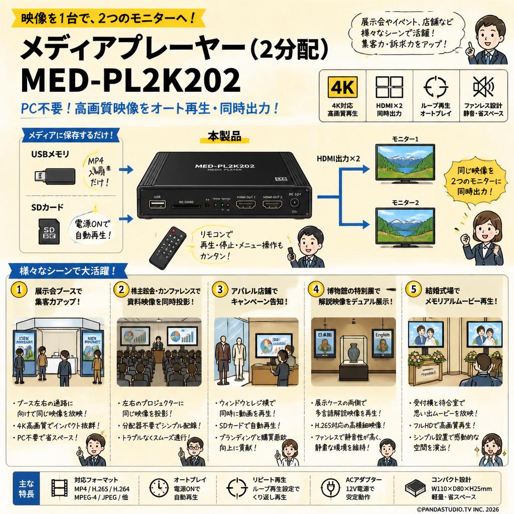 メディアプレーヤー(2分配) MED-PL2K202 用途