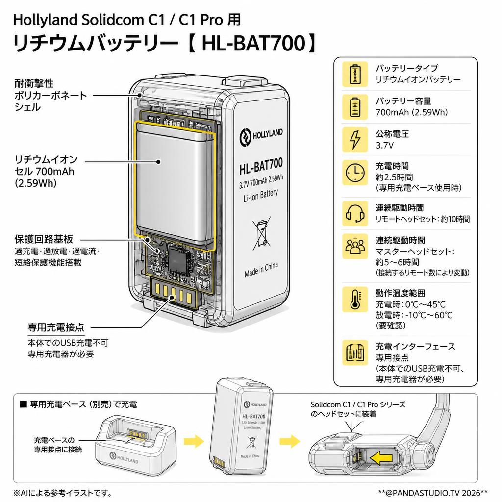 Hollyland Solidcom C1 /C1 Pro 用リチウムバッテリー 【 HL-BAT700】 スペック