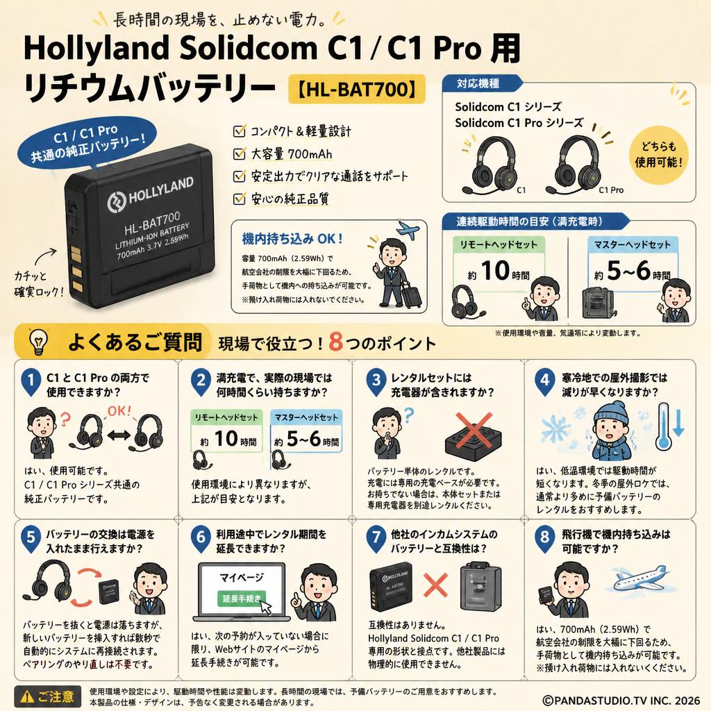 Hollyland Solidcom C1 /C1 Pro 用リチウムバッテリー 【 HL-BAT700】 FAQ（よくある質問と答え）
