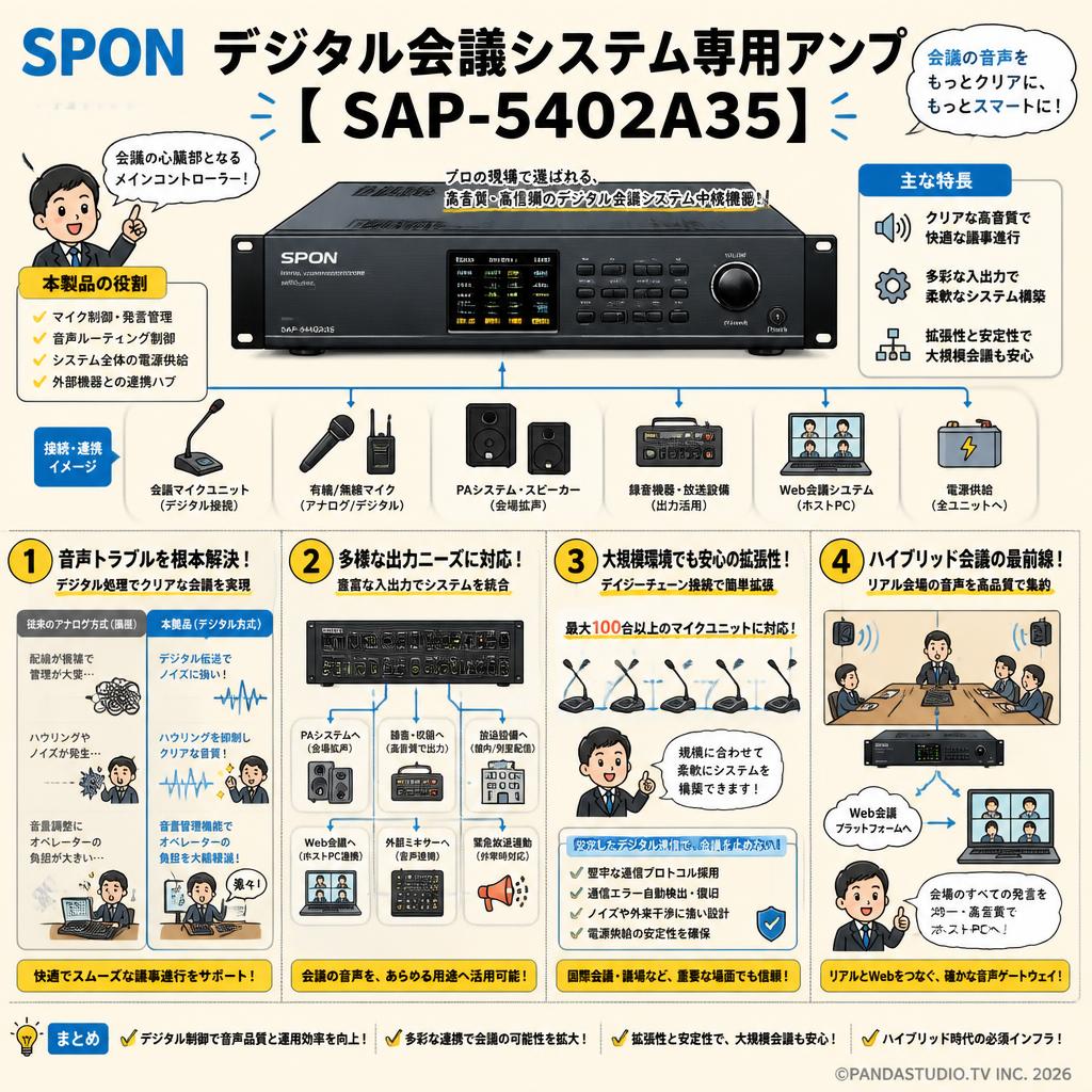 SPON デジタル会議システム専用アンプ【 SAP-5402A35】 概要