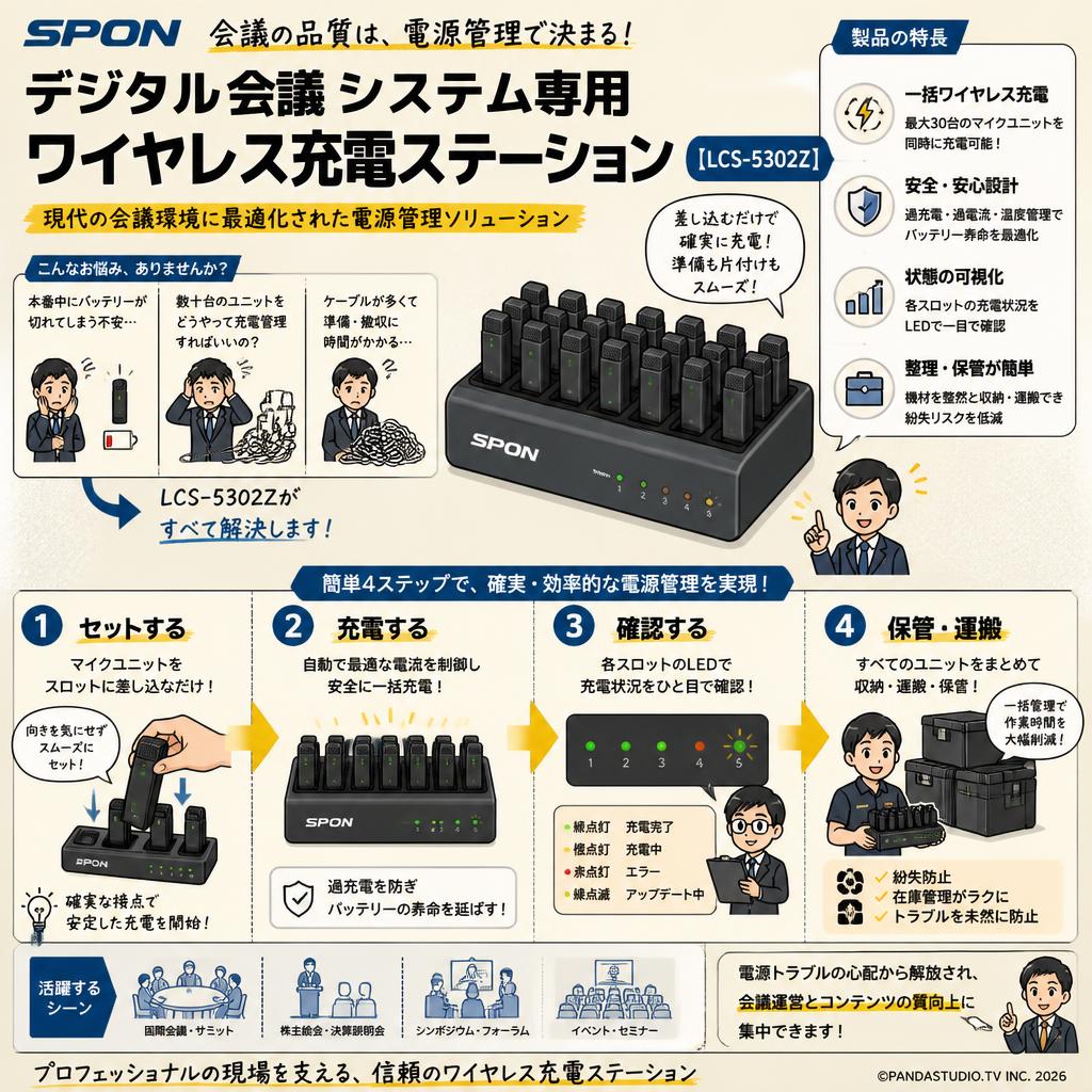 SPON デジタル会議システム専用ワイヤレス充電ステーション【LCS-5302Z】 概要