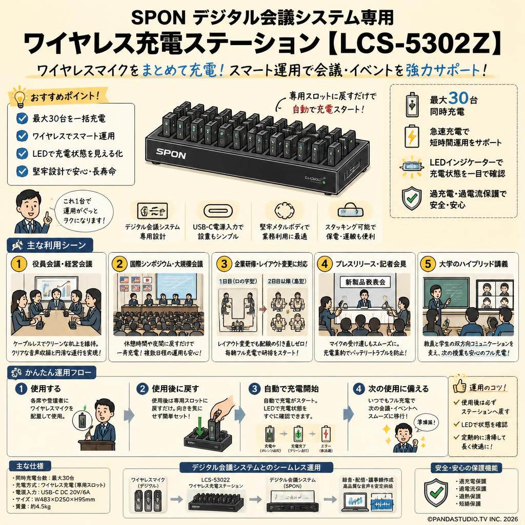 SPON デジタル会議システム専用ワイヤレス充電ステーション【LCS-5302Z】 用途