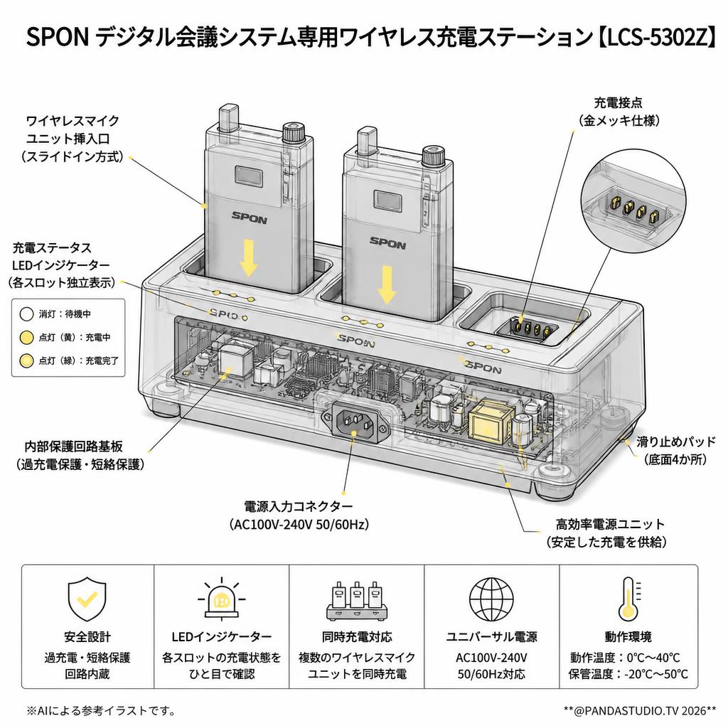 SPON デジタル会議システム専用ワイヤレス充電ステーション【LCS-5302Z】 スペック