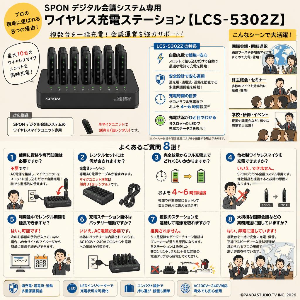 SPON デジタル会議システム専用ワイヤレス充電ステーション【LCS-5302Z】 FAQ（よくある質問と答え）