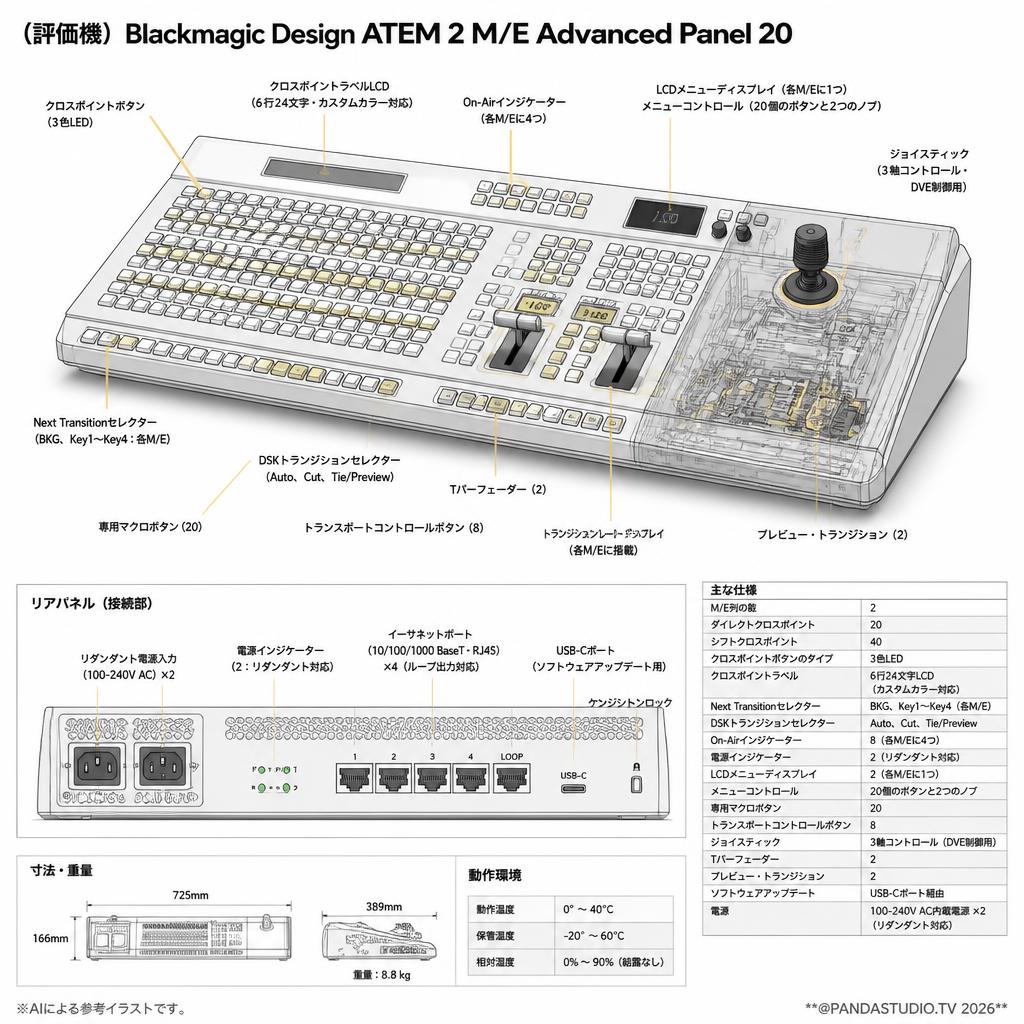 （評価機）Blackmagic Design ATEM 2 M/E Advanced Panel 20 スペック