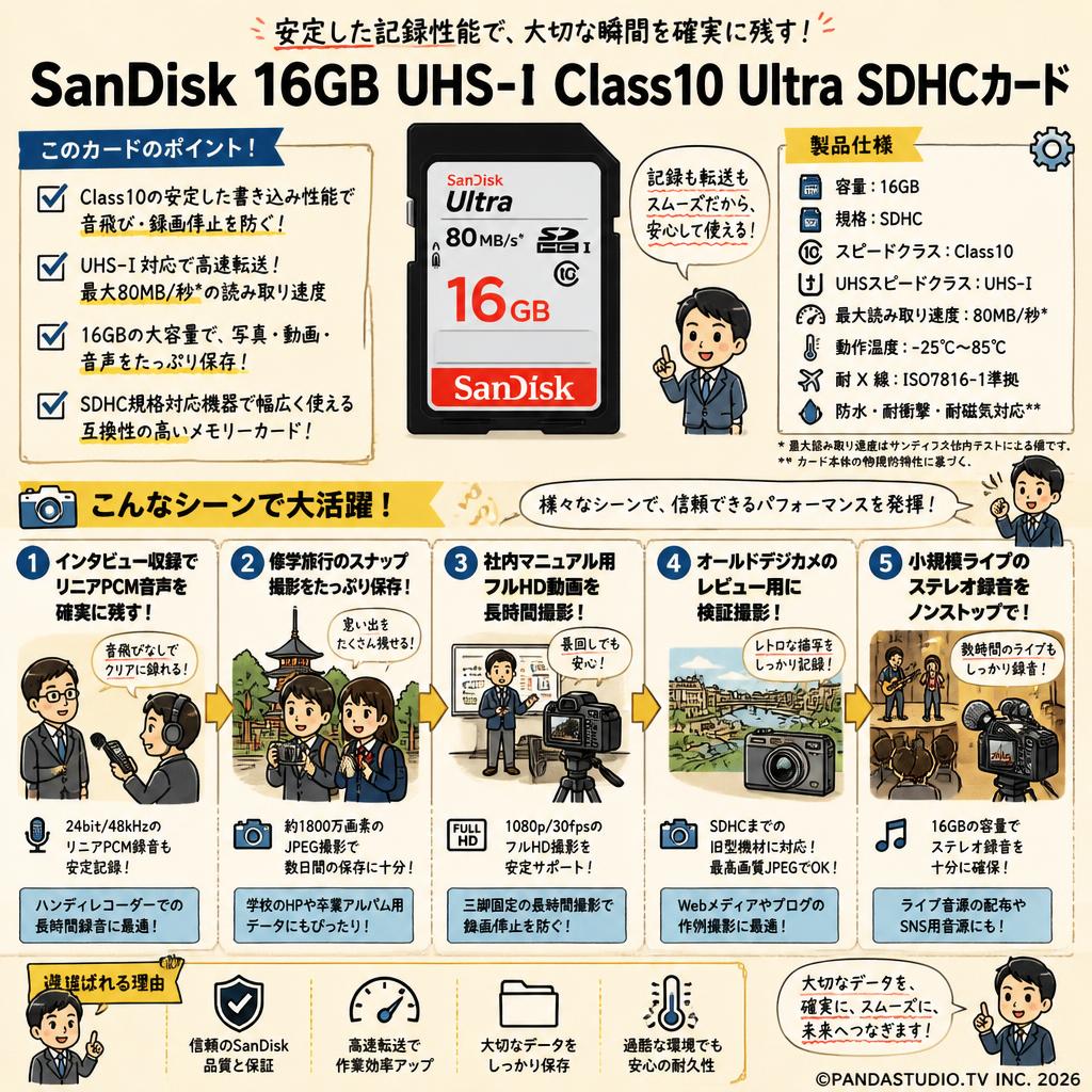 Sandisk 16GB UHS-I Class10 Ultra 80MB/s SDHCカード 用途