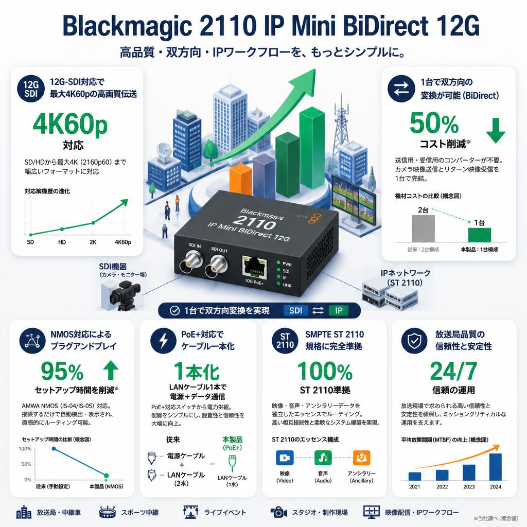 Blackmagic 2110 IP Mini BiDirect 12G セールスポイント