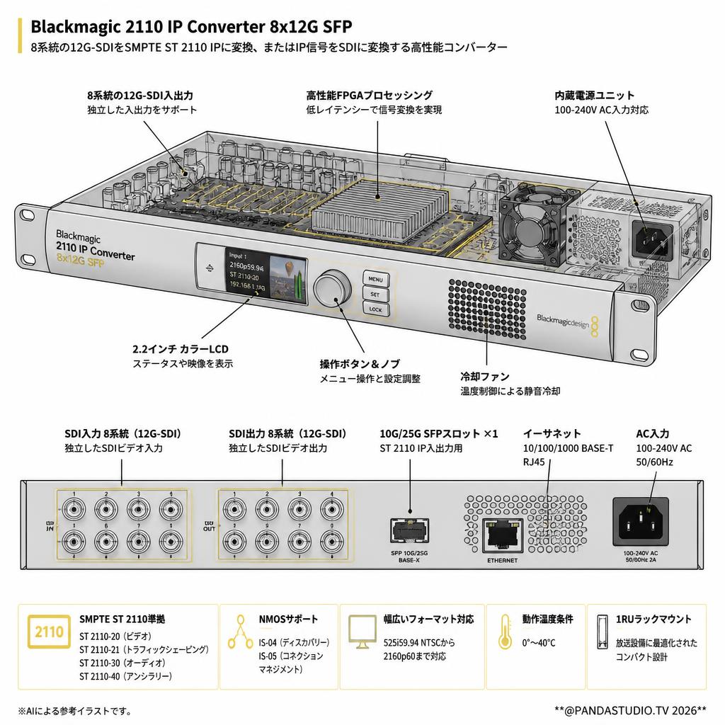 Blackmagic 2110 IP Converter 8x12G SFP スペック