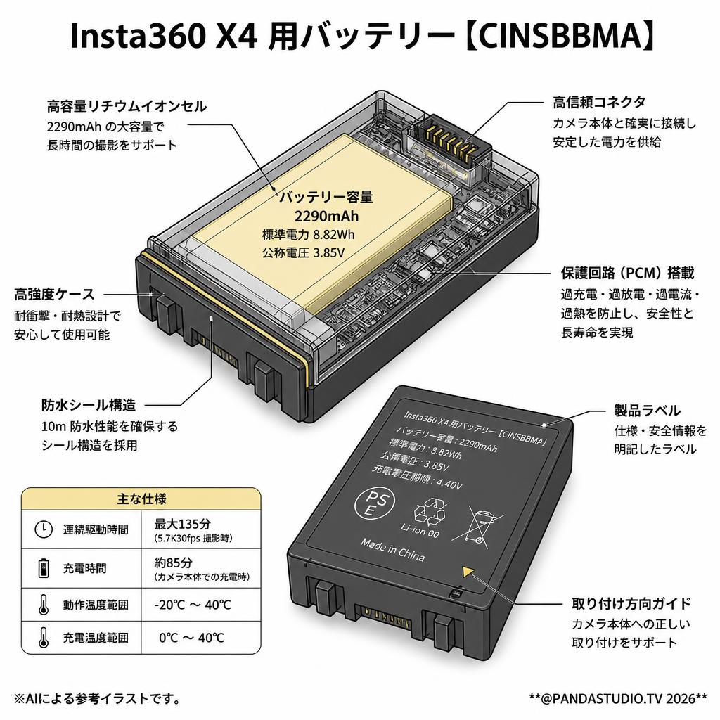 Insta360 X4 用バッテリー【CINSBBMA】 スペック