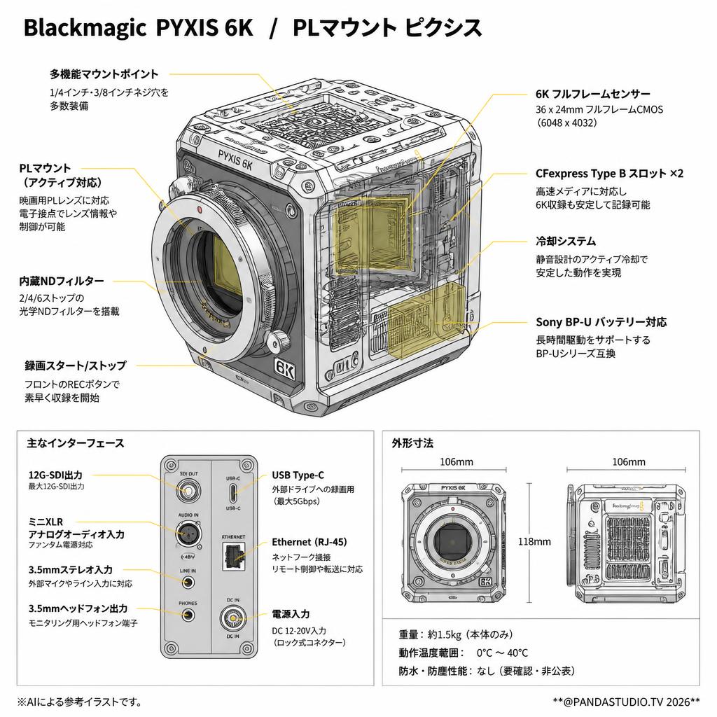 Blackmagic PYXIS 6K  / PLマウント ピクシス スペック