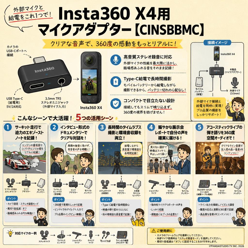 Insta360 X4用マイクアダプター【CINSBBMC】 用途