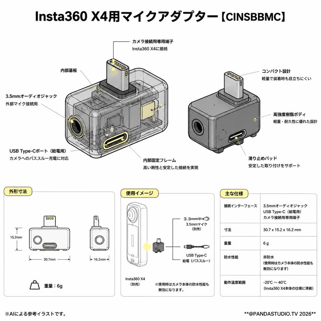 Insta360 X4用マイクアダプター【CINSBBMC】 スペック