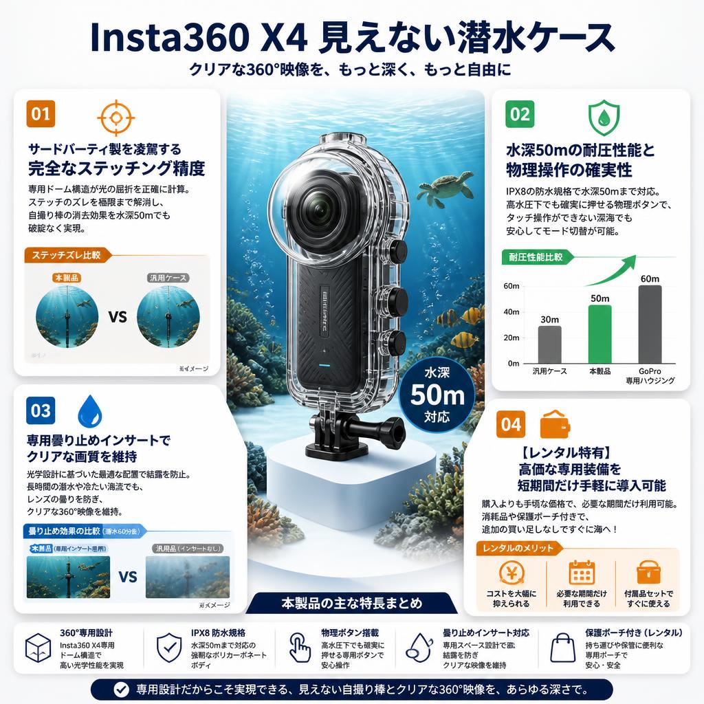 Insta360 X4 見えない潜水ケース セールスポイント