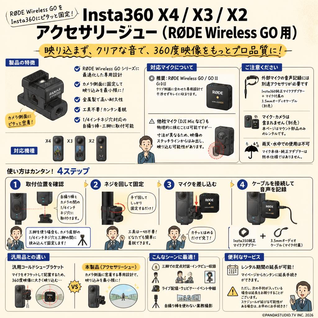 Insta360 X4/X3/X2 アクセサリーシュー(RØDE Wireless GO 用) FAQ（よくある質問と答え）