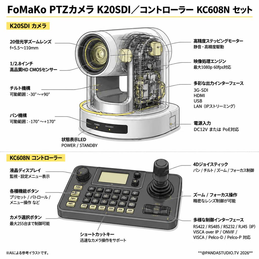 FoMaKo PTZカメラK20SDI／コントローラー KC608N セット スペック