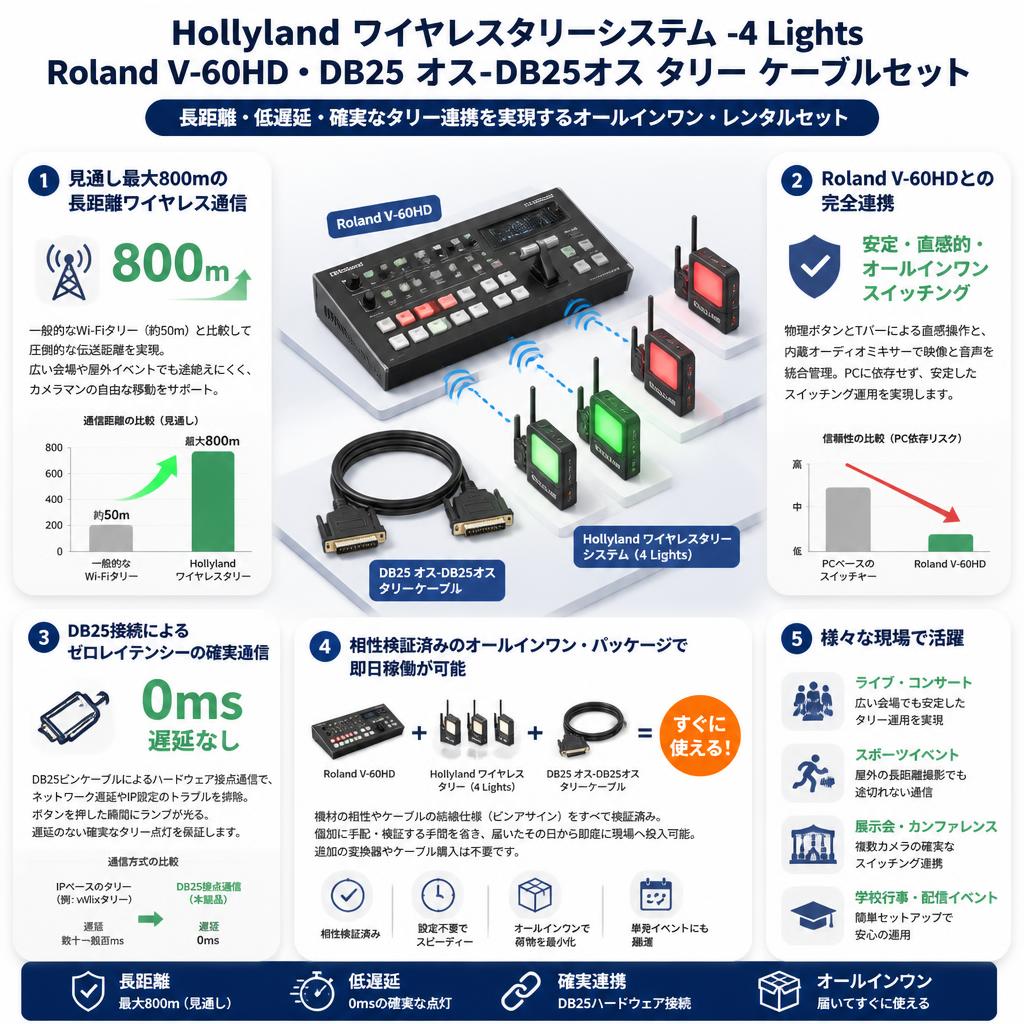 Hollyland ワイヤレスタリーシステム -4 Lights・Roland V-60HD・DB25 オス-DB25オス タリー ケーブルセット セールスポイント
