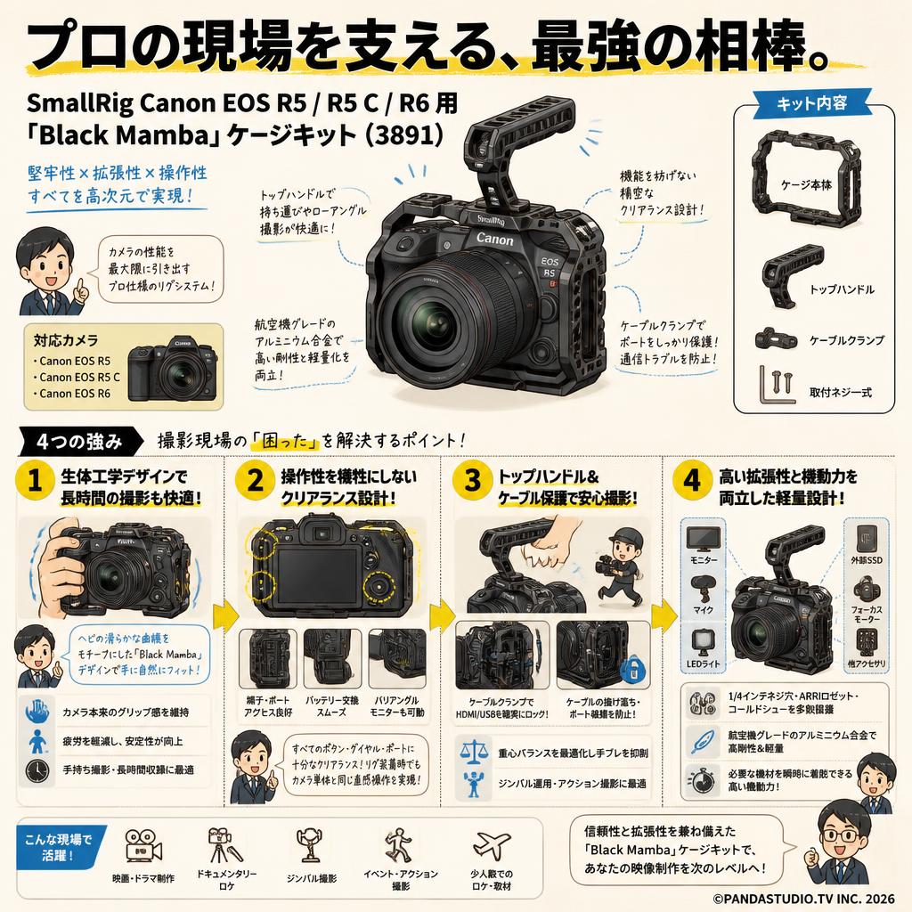 SmallRig Canon EOS R5 / R5 C / R6 用「Black Mamba」ケージキット (3891) 概要