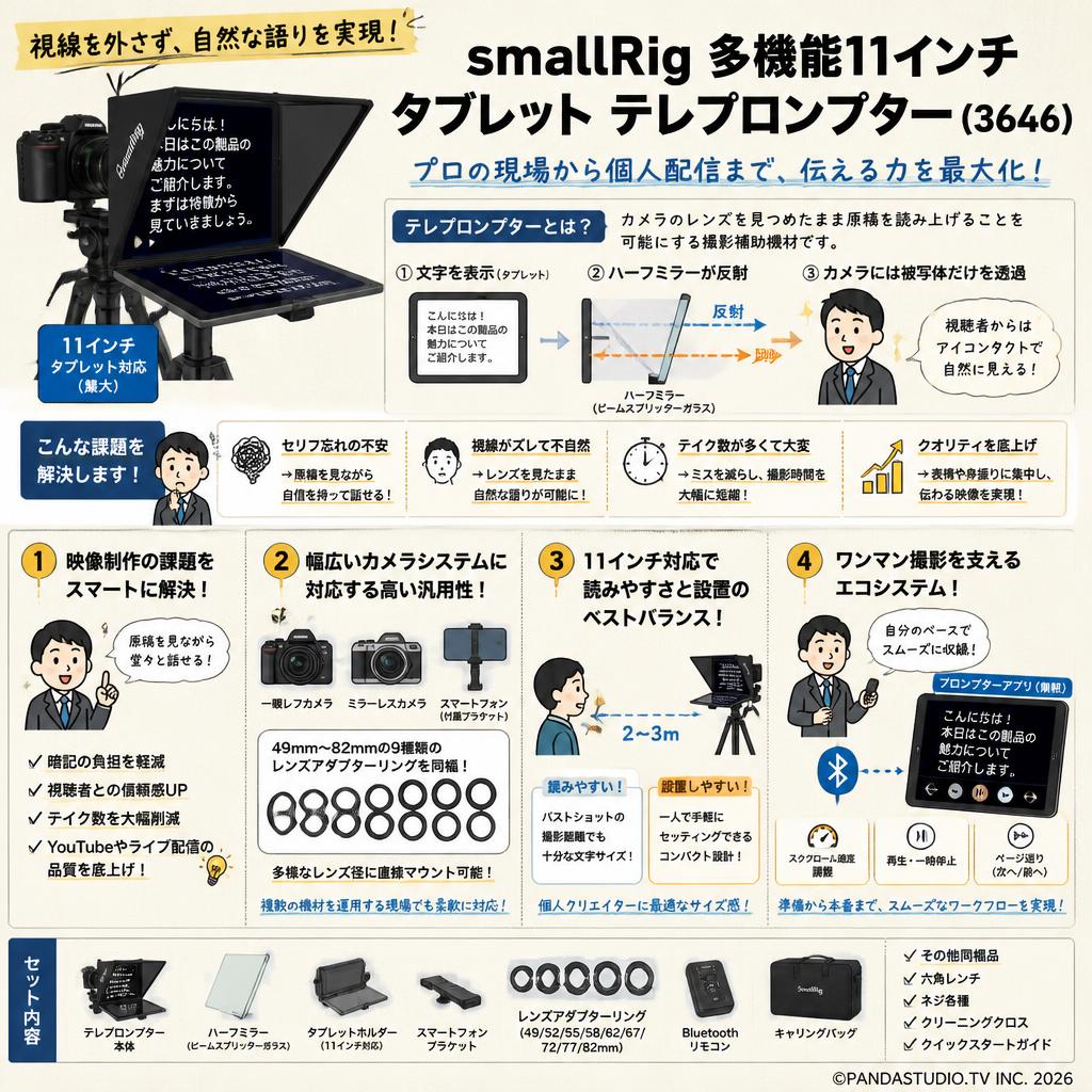 smallRig 多機能11インチ  タブレット  テレプロンプター(3646) 概要