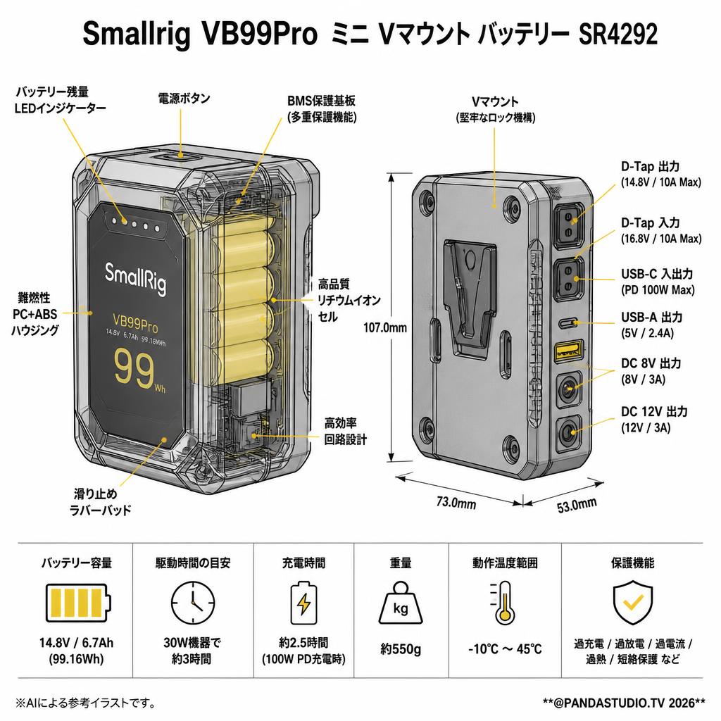 Smallrig VB99Pro  ミニ Vマウント バッテリーSR4292 スペック