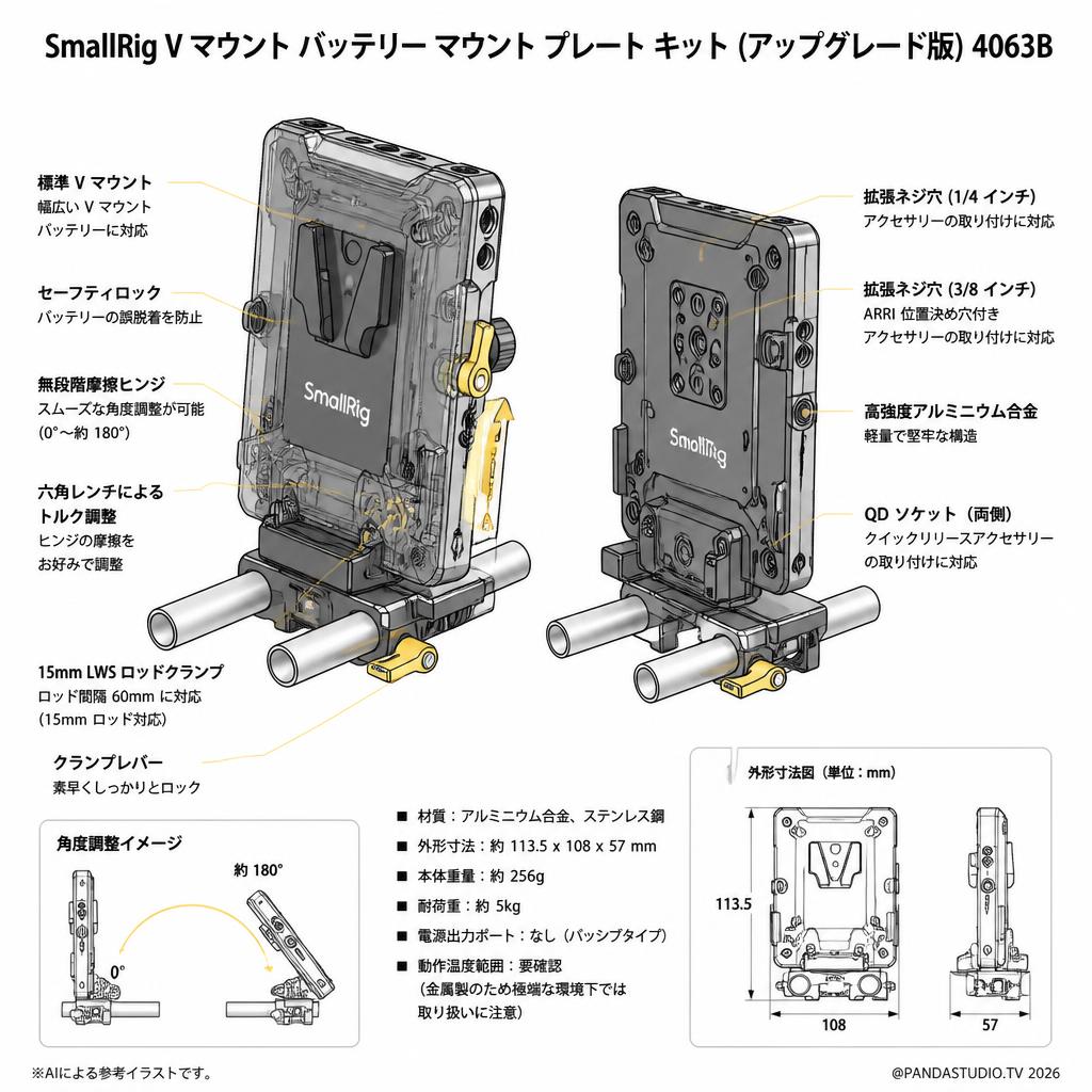 SmallRig V マウント バッテリー マウント プレート キット (アップグレード版) 4063B スペック
