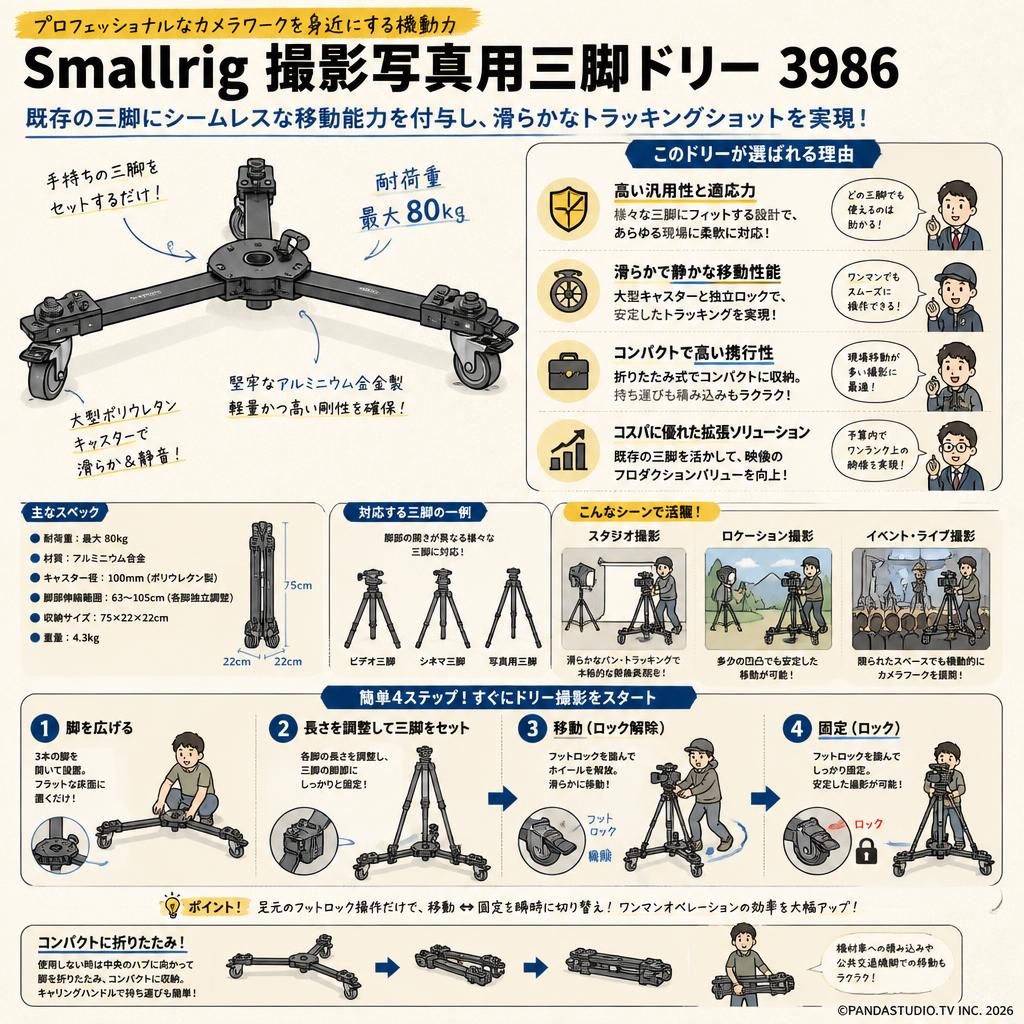 Smallrig 撮影写真用三脚ドリー 3986 概要