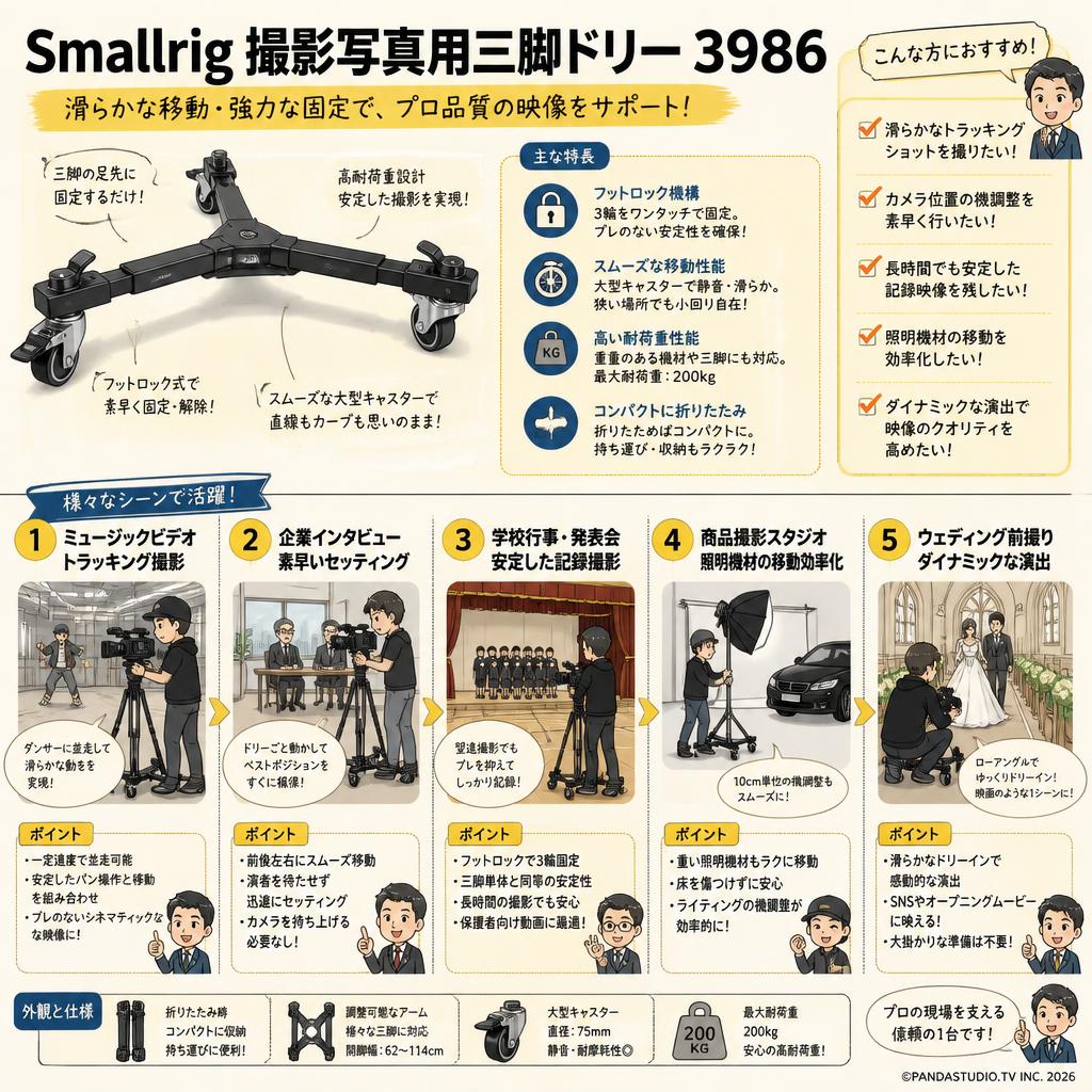 Smallrig 撮影写真用三脚ドリー 3986 用途