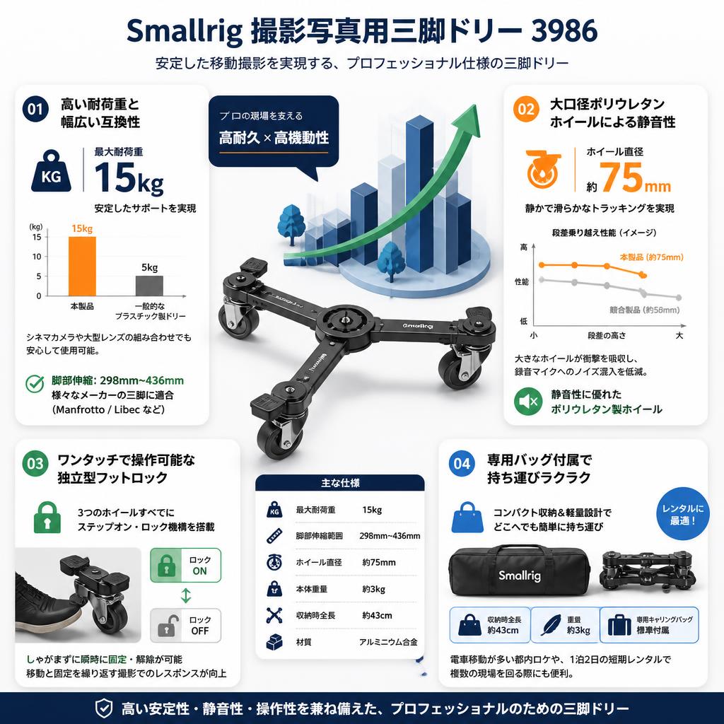Smallrig 撮影写真用三脚ドリー 3986 セールスポイント